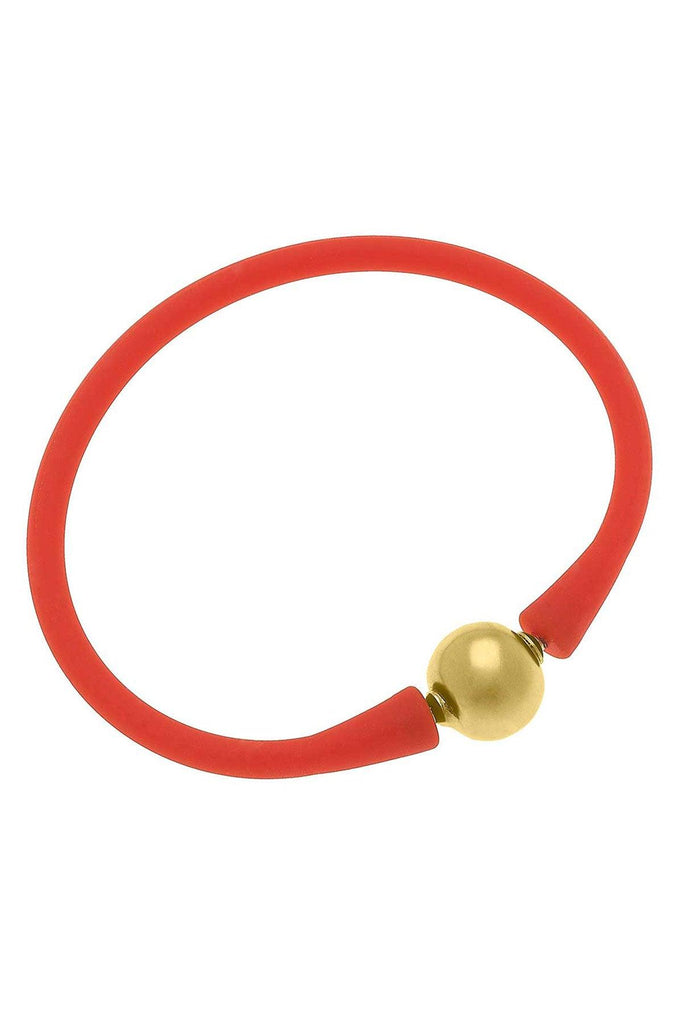 Bali 24K Gold Plated Ball Bead Silicone Bracelet in Orange - Canvas Style