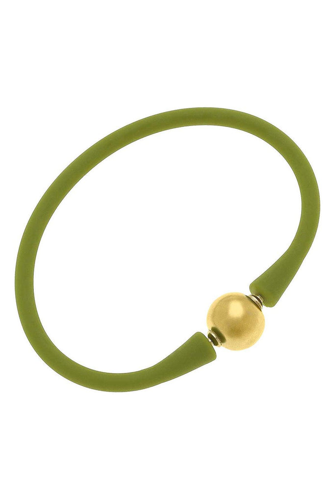 Bali 24K Gold Plated Ball Bead Silicone Bracelet in Peridot - Canvas Style