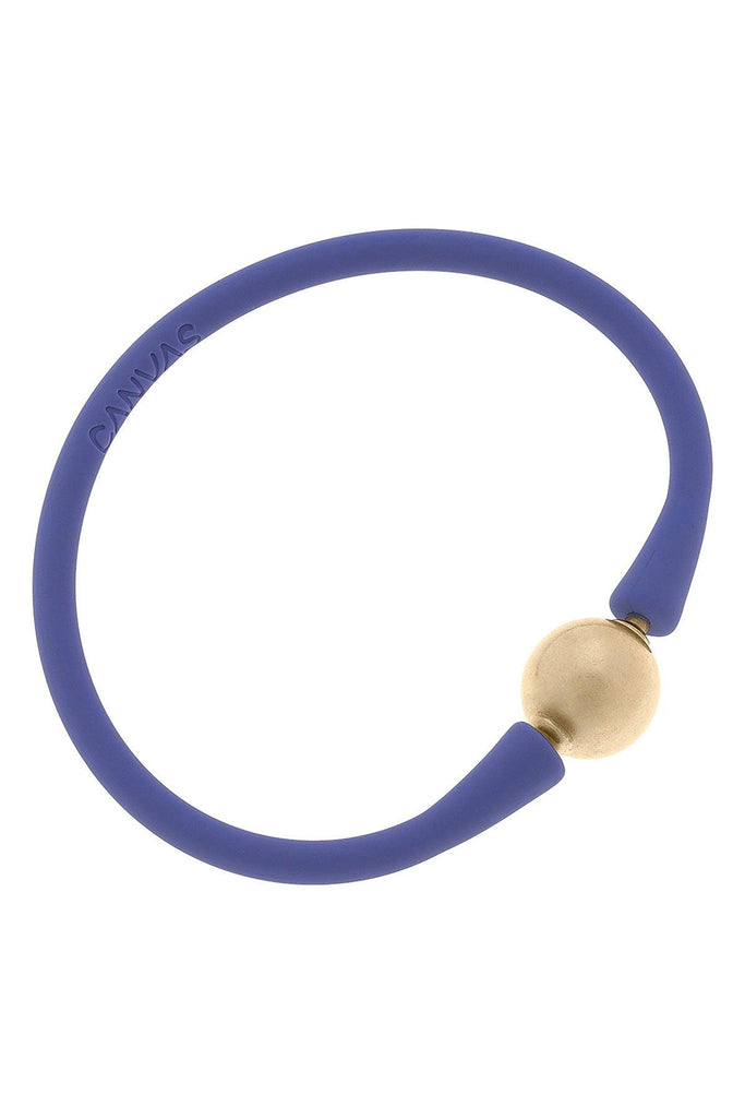 Bali 24K Gold Plated Ball Bead Silicone Bracelet in Periwinkle - Canvas Style