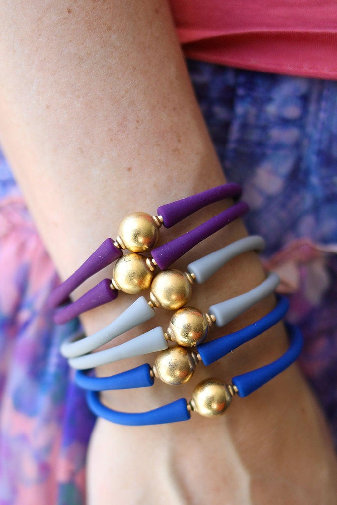 Bali 24K Gold Plated Ball Bead Silicone Bracelet in Plum - Canvas Style