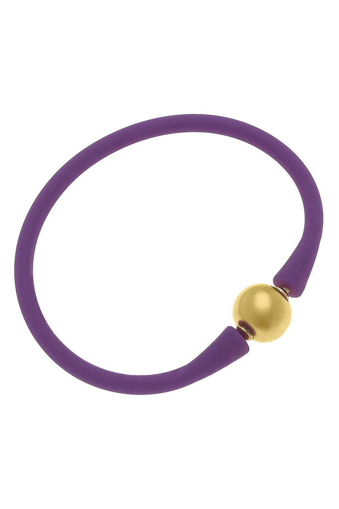 Bali 24K Gold Plated Ball Bead Silicone Bracelet in Purple - Canvas Style