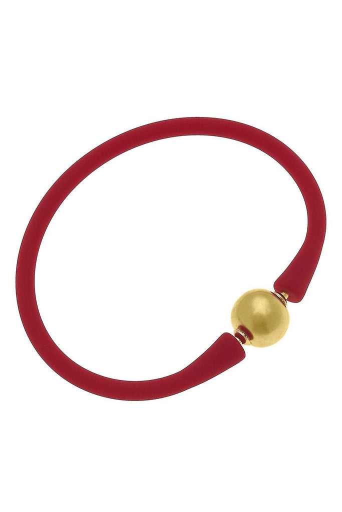 Bali 24K Gold Plated Ball Bead Silicone Bracelet in Red - Canvas Style