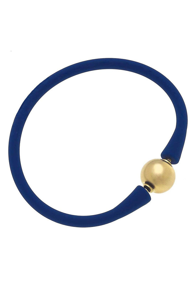 Bali 24K Gold Plated Ball Bead Silicone Bracelet in Royal Blue - Canvas Style