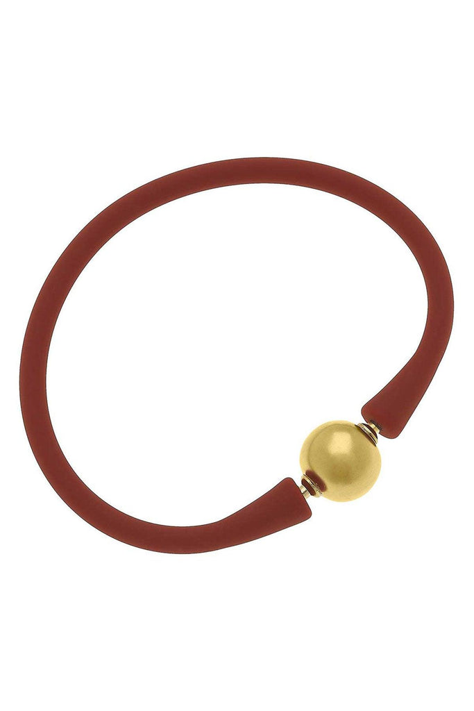 Bali 24K Gold Plated Ball Bead Silicone Bracelet in Rust - Canvas Style