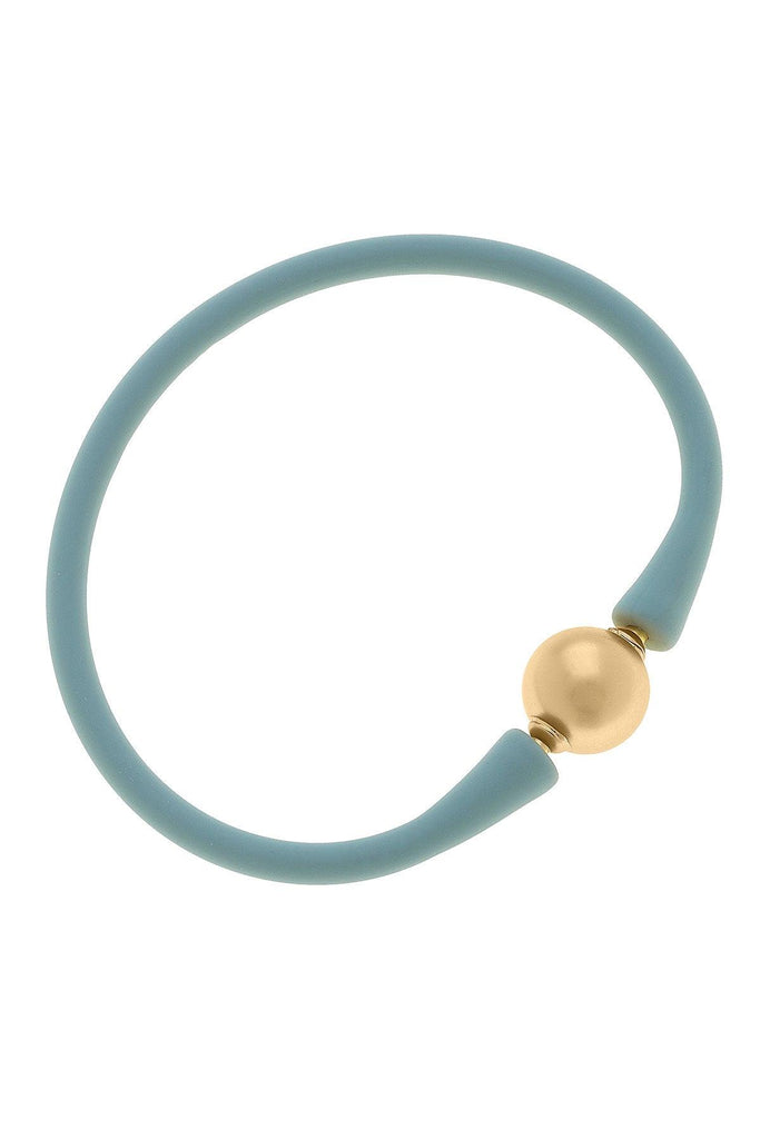 Bali 24K Gold Plated Ball Bead Silicone Bracelet in Sea Foam Green - Canvas Style