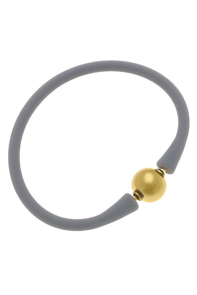 Bali 24K Gold Plated Ball Bead Silicone Bracelet in Steel Grey - Canvas Style