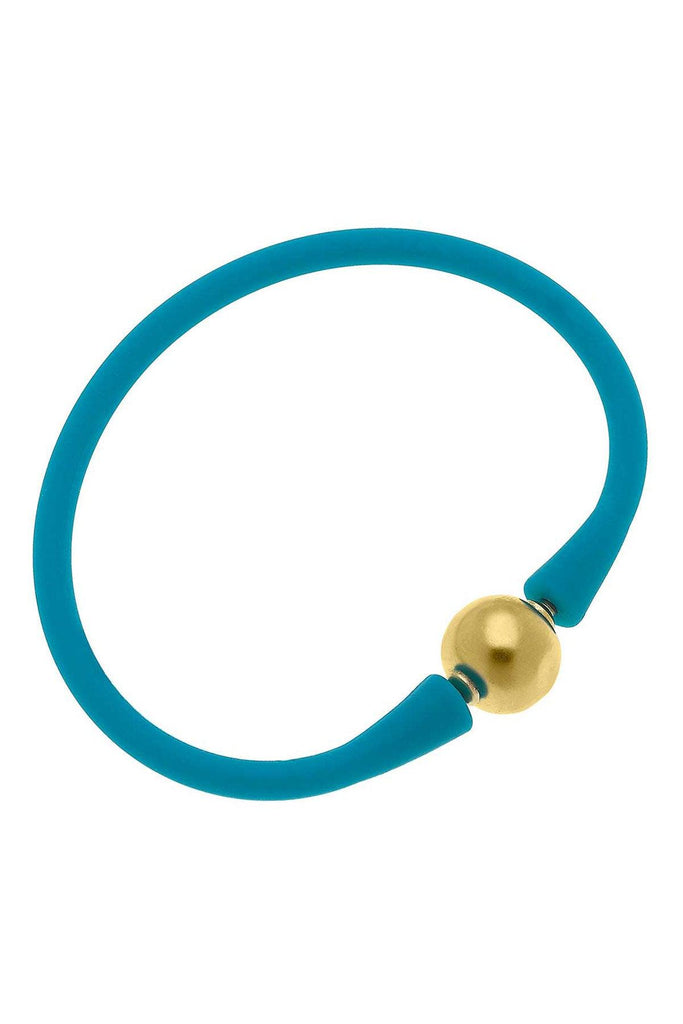 Bali 24K Gold Plated Ball Bead Silicone Bracelet in Teal - Canvas Style