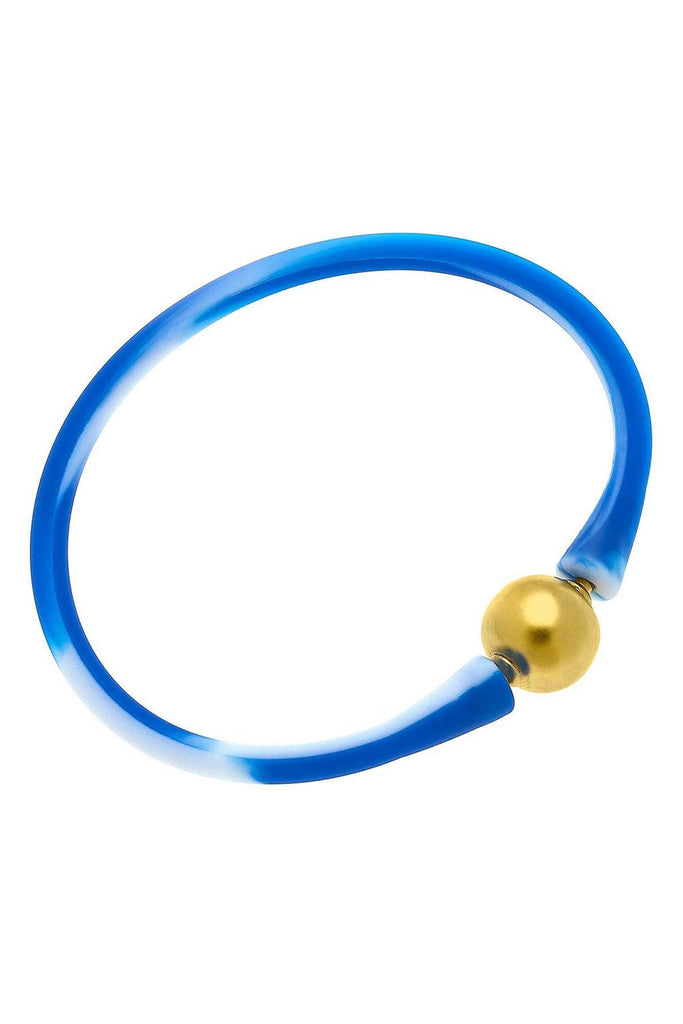 Bali 24K Gold Plated Ball Bead Silicone Bracelet in Tie-Dye Blue - Canvas Style