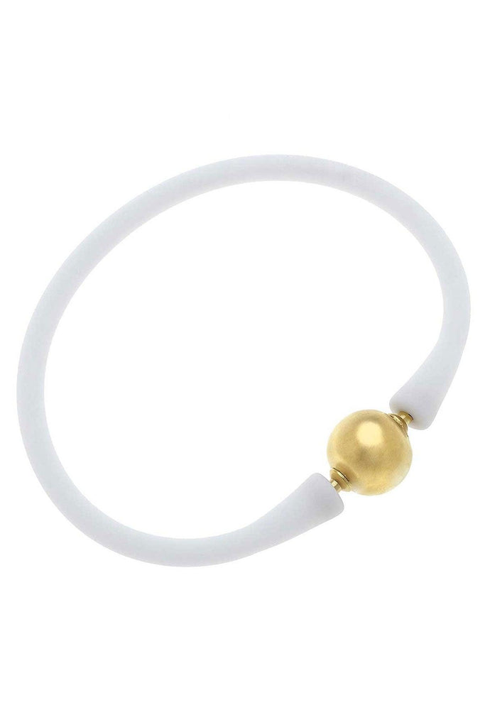 Bali 24K Gold Plated Ball Bead Silicone Bracelet in White - Canvas Style