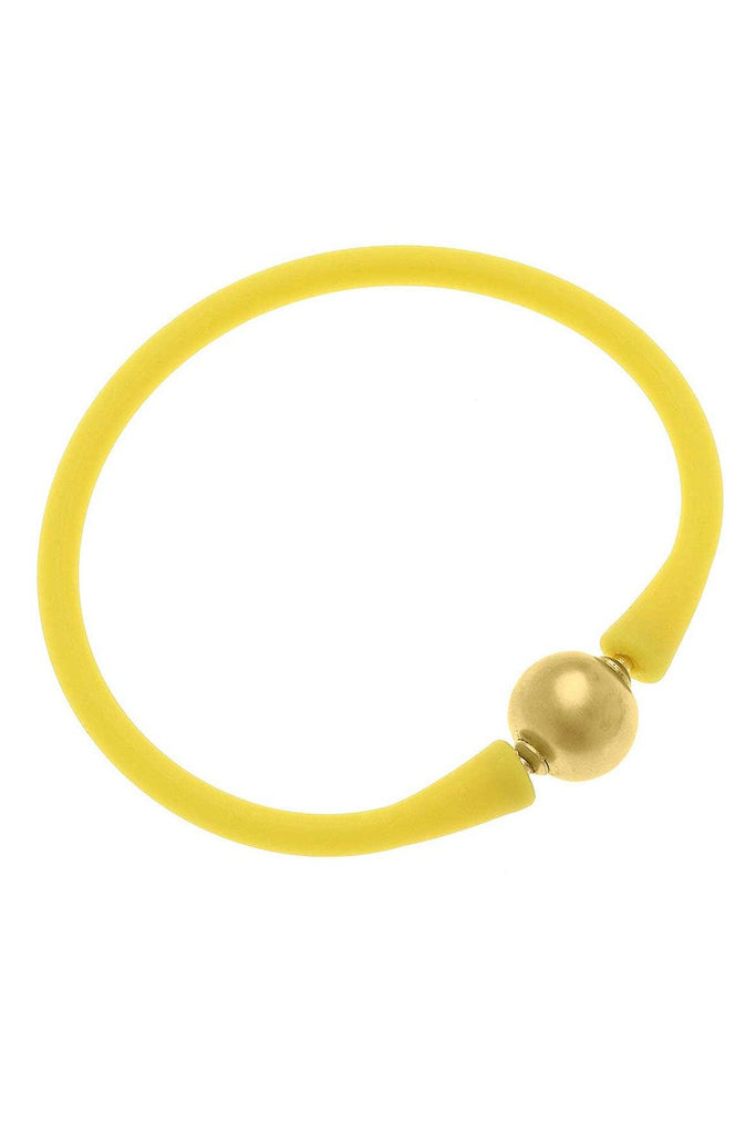 Bali 24K Gold Plated Ball Bead Silicone Bracelet in Yellow - Canvas Style
