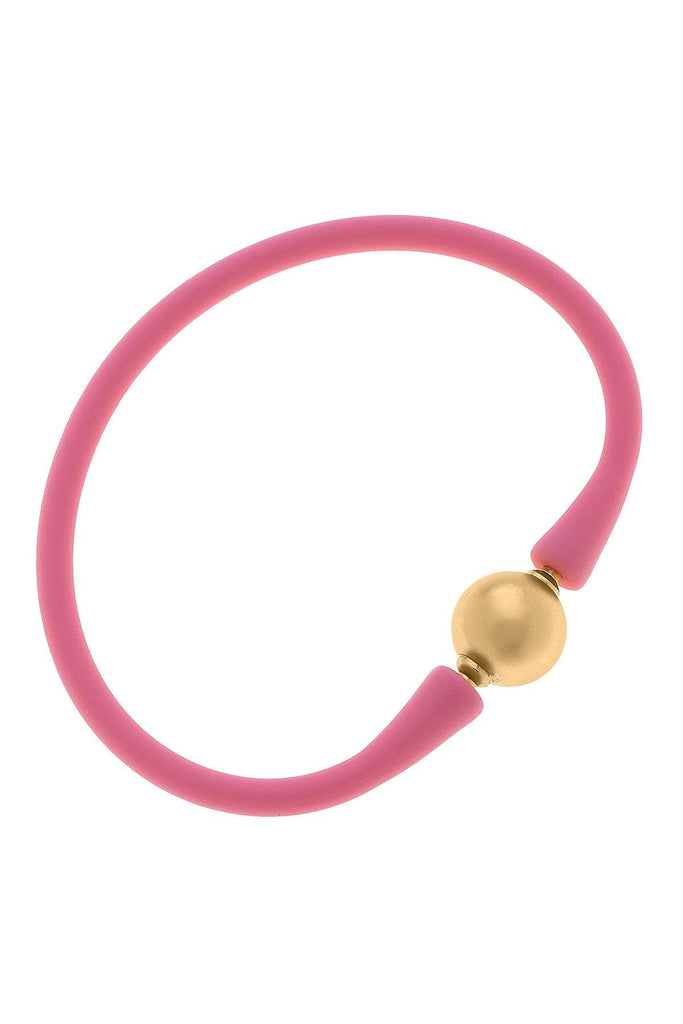 Bali 24K Gold Plated Ball Bead Silicone Children's Bracelet in Bubble Gum - Canvas Style