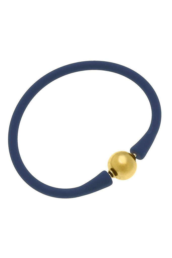 Bali 24K Gold Plated Ball Bead Silicone Children's Bracelet in Navy - Canvas Style