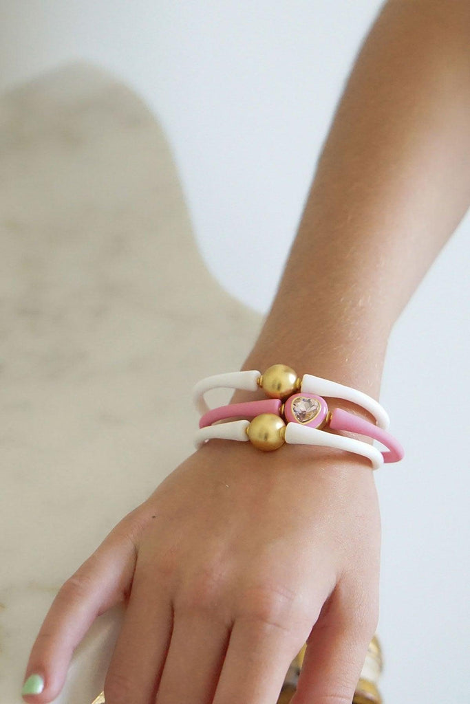 Bali 24K Gold Plated Ball Bead Silicone Children's Bracelet in White - Canvas Style