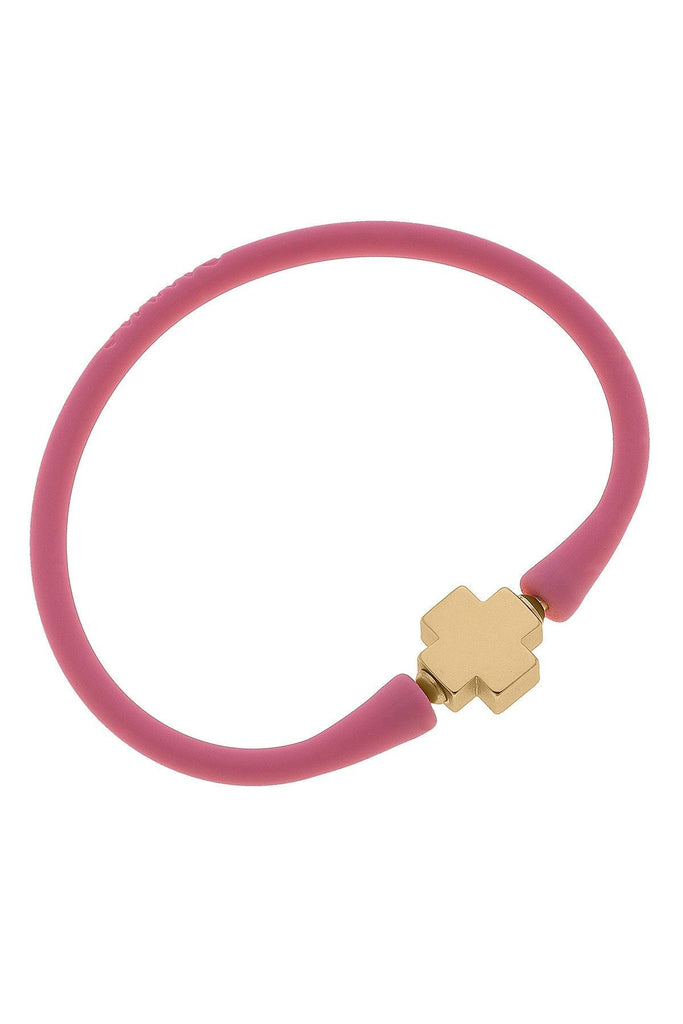 Bali 24K Gold Plated Cross Bead Silicone Bracelet in Bubblegum - Canvas Style