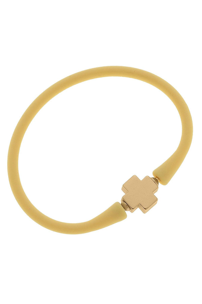 Bali 24K Gold Plated Cross Bead Silicone Bracelet in Canary Yellow - Canvas Style