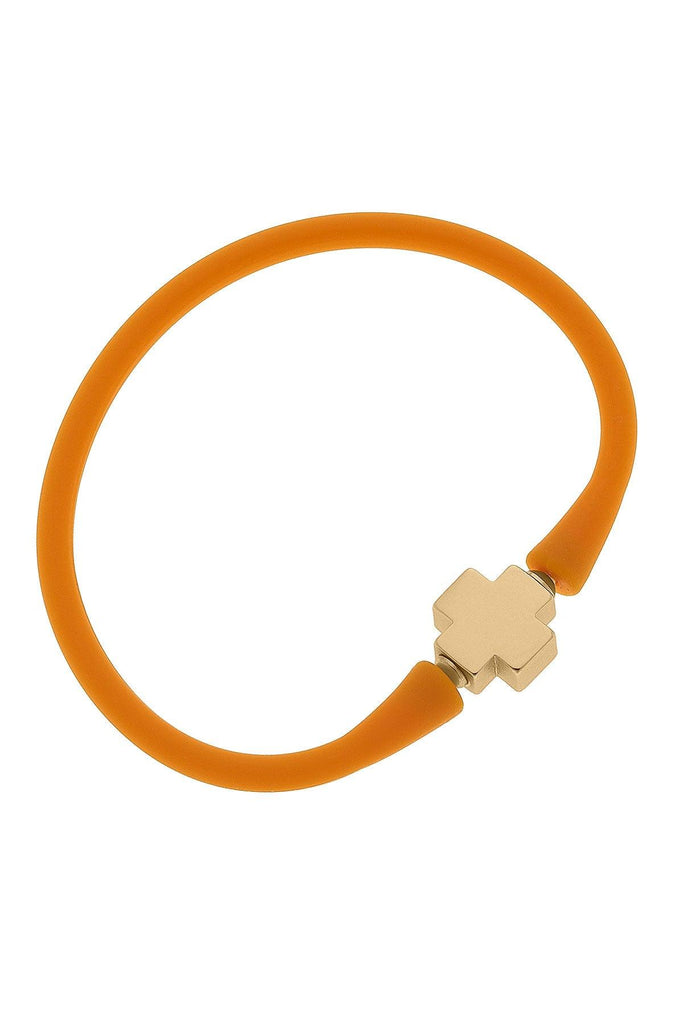 Bali 24K Gold Plated Cross Bead Silicone Bracelet in Cantaloupe - Canvas Style