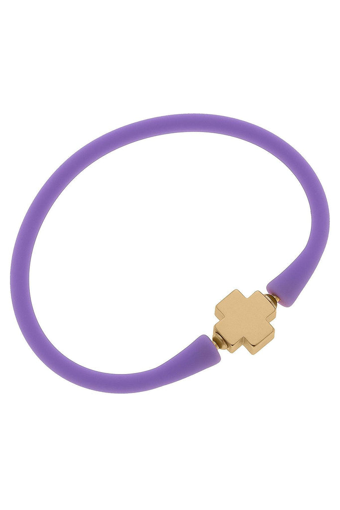 Bali 24K Gold Plated Cross Bead Silicone Bracelet in Lavender - Canvas Style