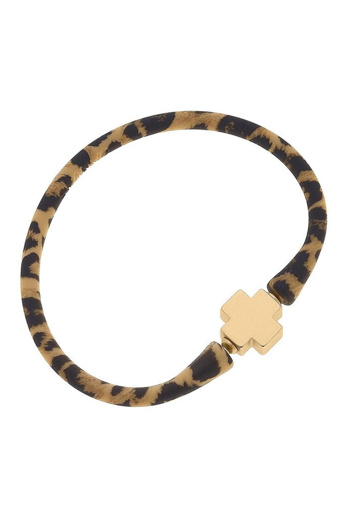 Bali 24K Gold Plated Cross Bead Silicone Bracelet in Leopard - Canvas Style