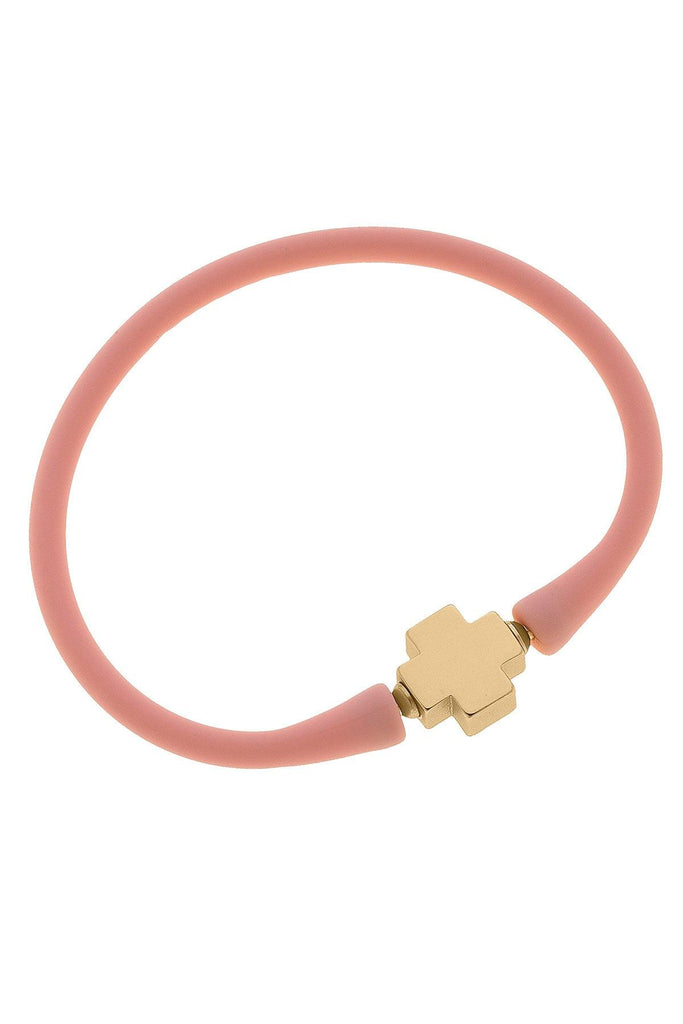 Bali 24K Gold Plated Cross Bead Silicone Bracelet in Light Pink - Canvas Style