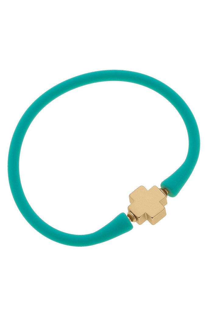 Bali 24K Gold Plated Cross Bead Silicone Bracelet in Mint - Canvas Style