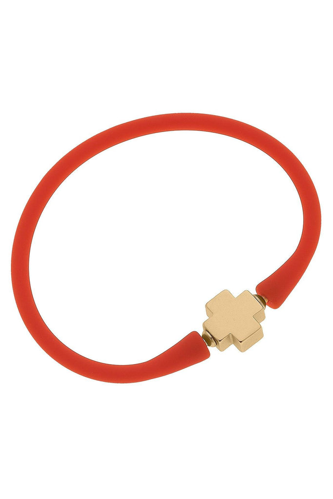 Bali 24K Gold Plated Cross Bead Silicone Bracelet in Orange - Canvas Style