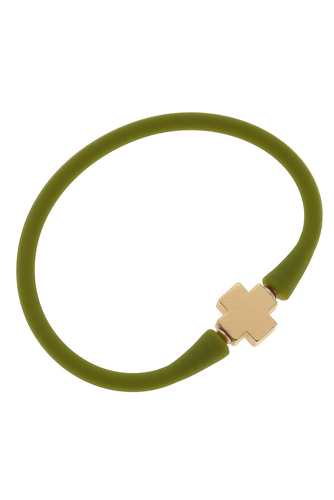 Bali 24K Gold Plated Cross Bead Silicone Bracelet in Peridot - Canvas Style