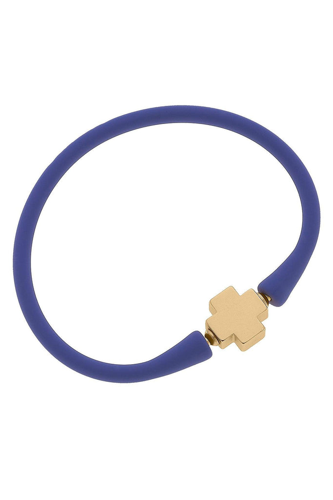 Bali 24K Gold Plated Cross Bead Silicone Bracelet in Periwinkle - Canvas Style