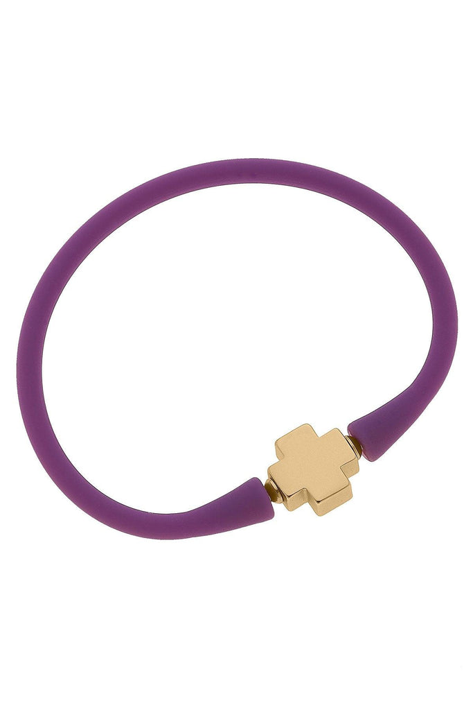 Bali 24K Gold Plated Cross Bead Silicone Bracelet in Purple - Canvas Style