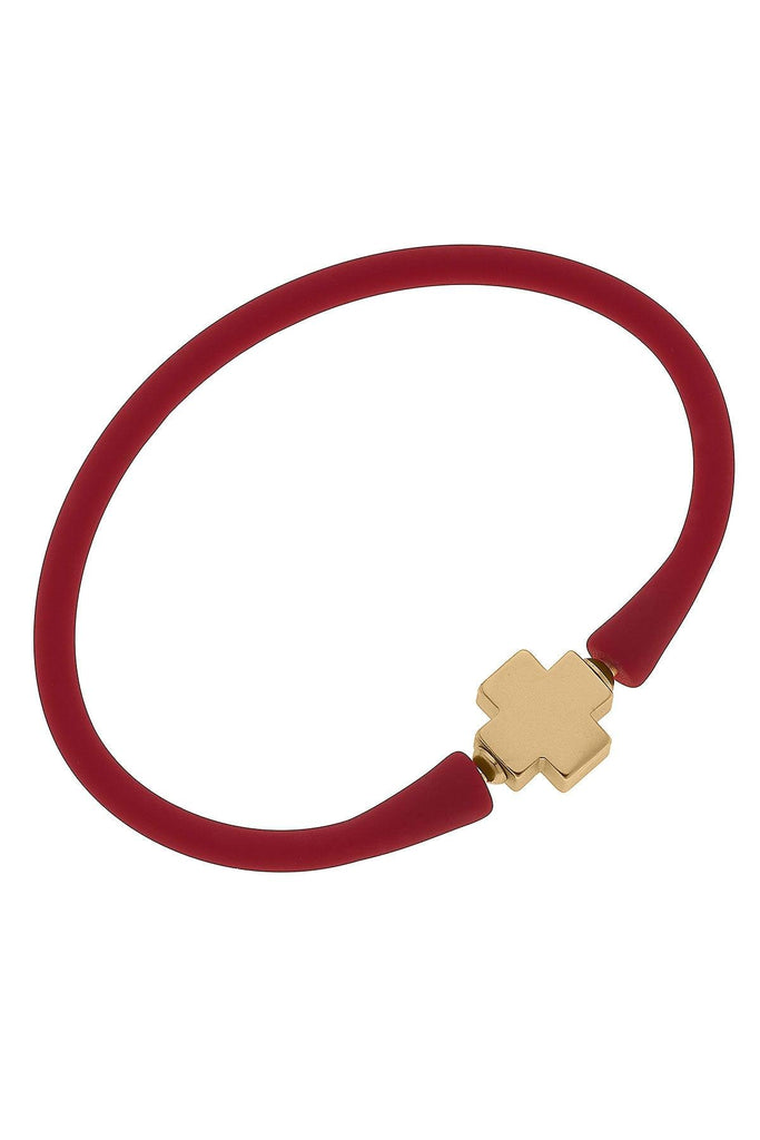 Bali 24K Gold Plated Cross Bead Silicone Bracelet in Red - Canvas Style