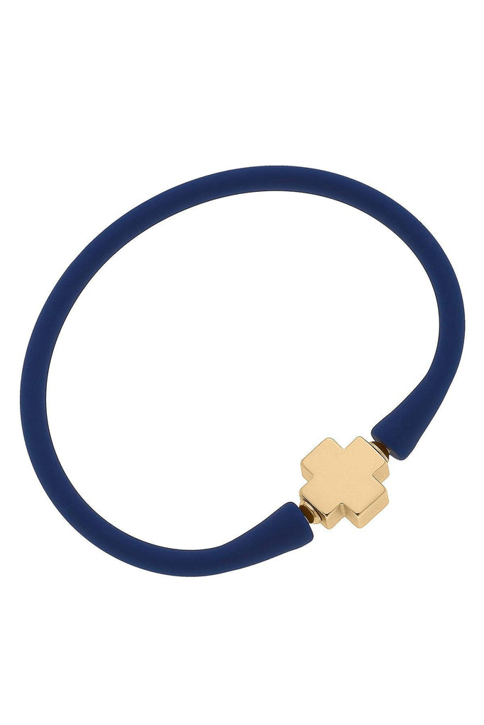 Bali 24K Gold Plated Cross Bead Silicone Bracelet in Royal Blue - Canvas Style