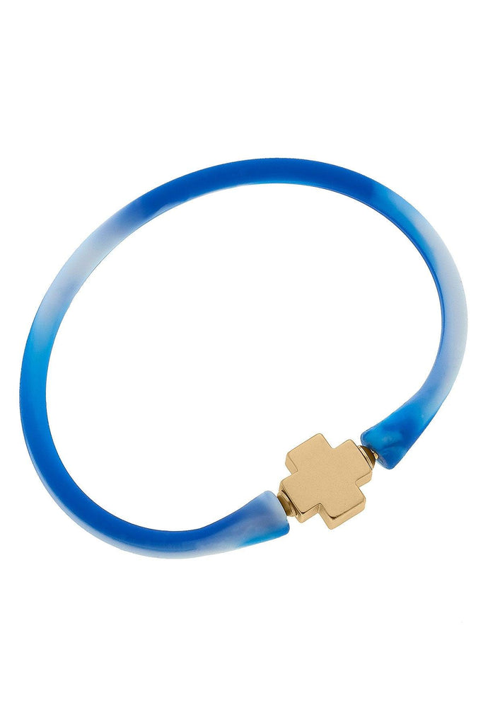 Bali 24K Gold Plated Cross Bead Silicone Bracelet in Tie Dye Blue - Canvas Style