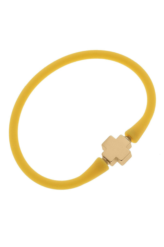 Bali 24K Gold Plated Cross Bead Silicone Bracelet in Yellow - Canvas Style