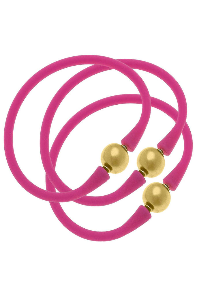 Bali 24K Gold Silicone Bracelet Stack of 3 in Magenta - Canvas Style
