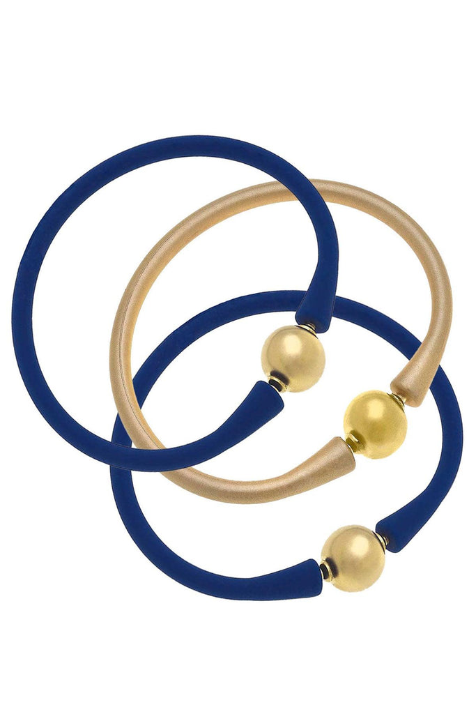 Bali 24K Gold Silicone Bracelet Stack of 3 in Royal Blue & Gold - Canvas Style