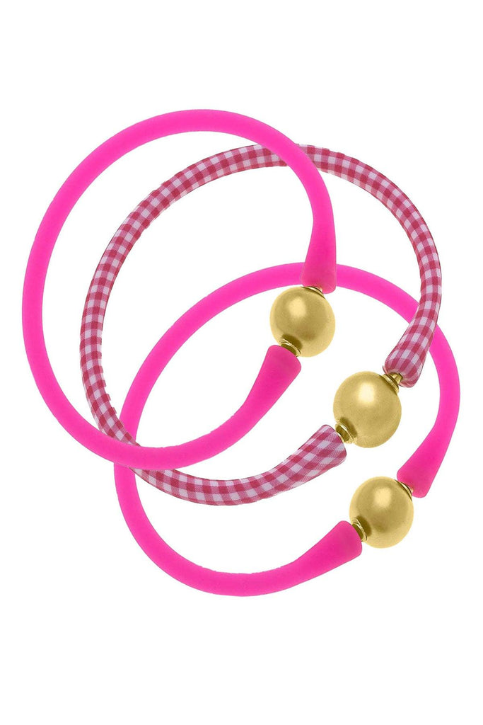 Bali 24K Gold Silicone Bracelet Stack of 3 - The Pink Stack - Canvas Style