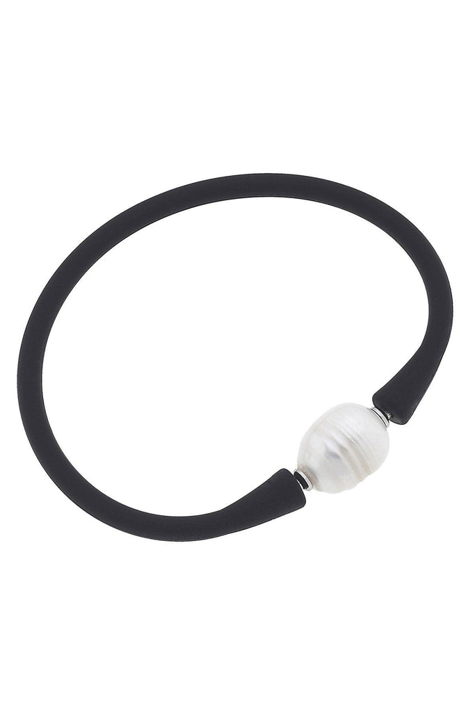 Bali Freshwater Pearl Silicone Bracelet in Black - Canvas Style