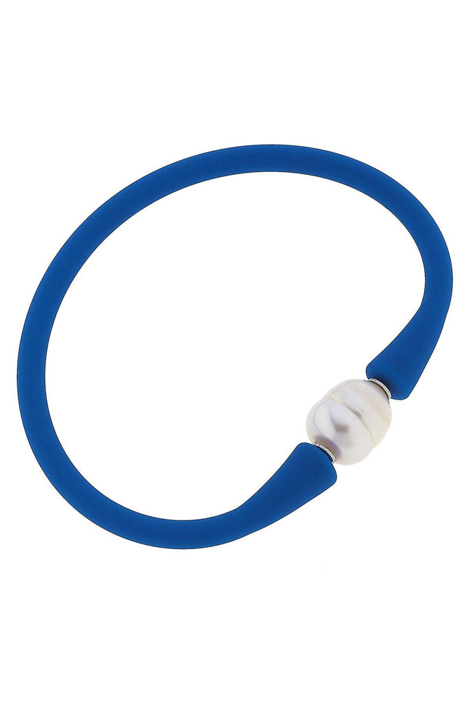 Bali Freshwater Pearl Silicone Bracelet in Blue - Canvas Style