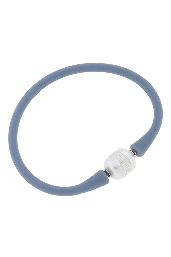 Bali Freshwater Pearl Silicone Bracelet in Blue Grey - Canvas Style