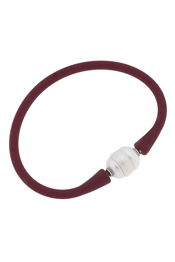 Bali Freshwater Pearl Silicone Bracelet in Burgundy - Canvas Style