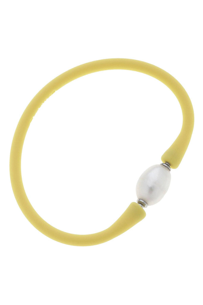 Bali Freshwater Pearl Silicone Bracelet in Canary Yellow - Canvas Style