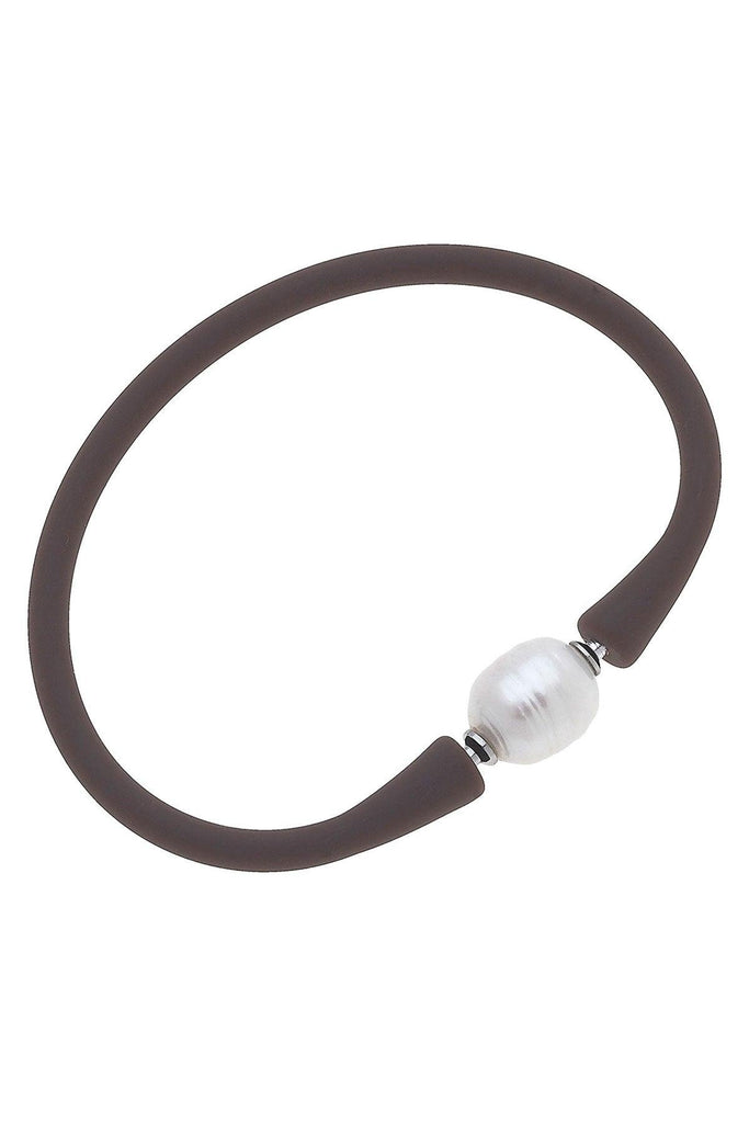 Bali Freshwater Pearl Silicone Bracelet in Chocolate Brown - Canvas Style
