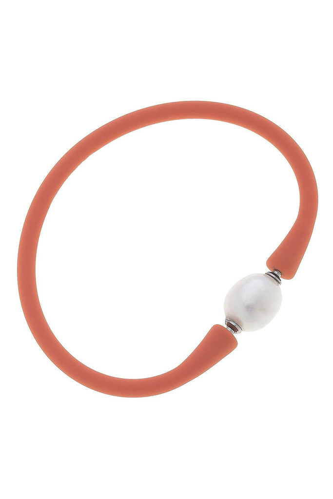 Bali Freshwater Pearl Silicone Bracelet in Coral - Canvas Style