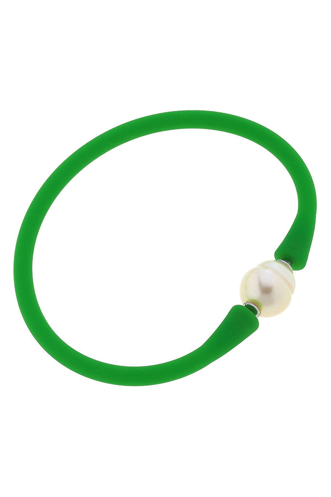 Bali Freshwater Pearl Silicone Bracelet in Green - Canvas Style