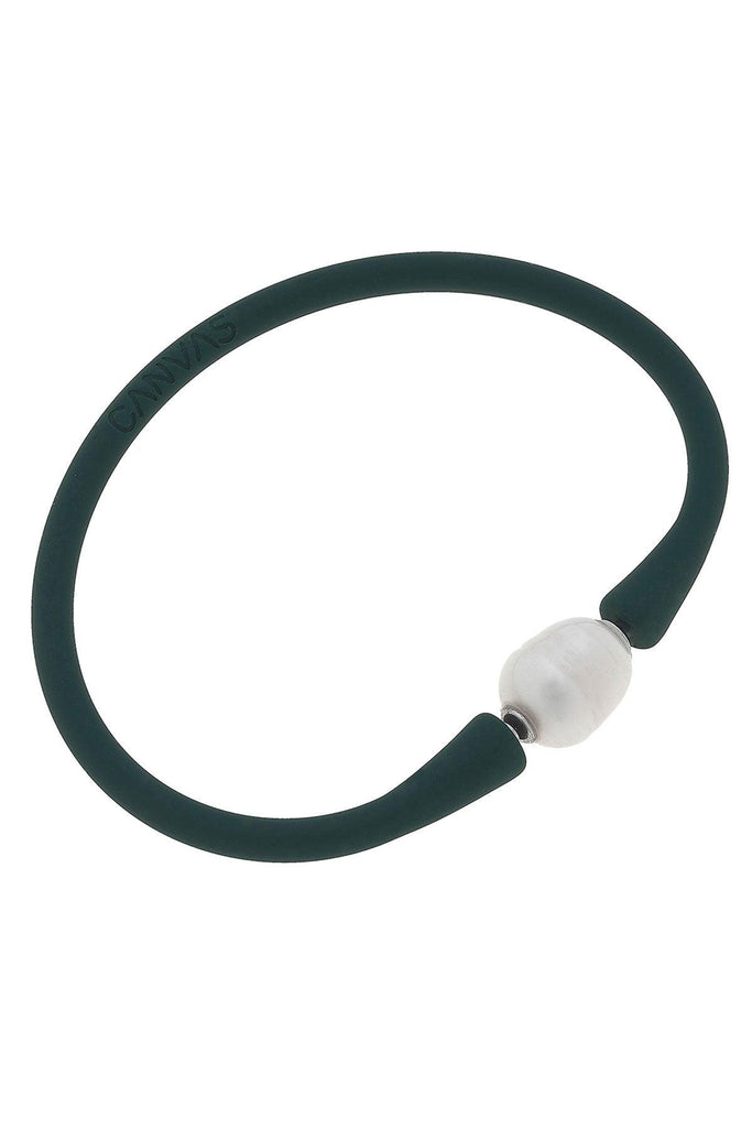 Bali Freshwater Pearl Silicone Bracelet in Hunter Green - Canvas Style