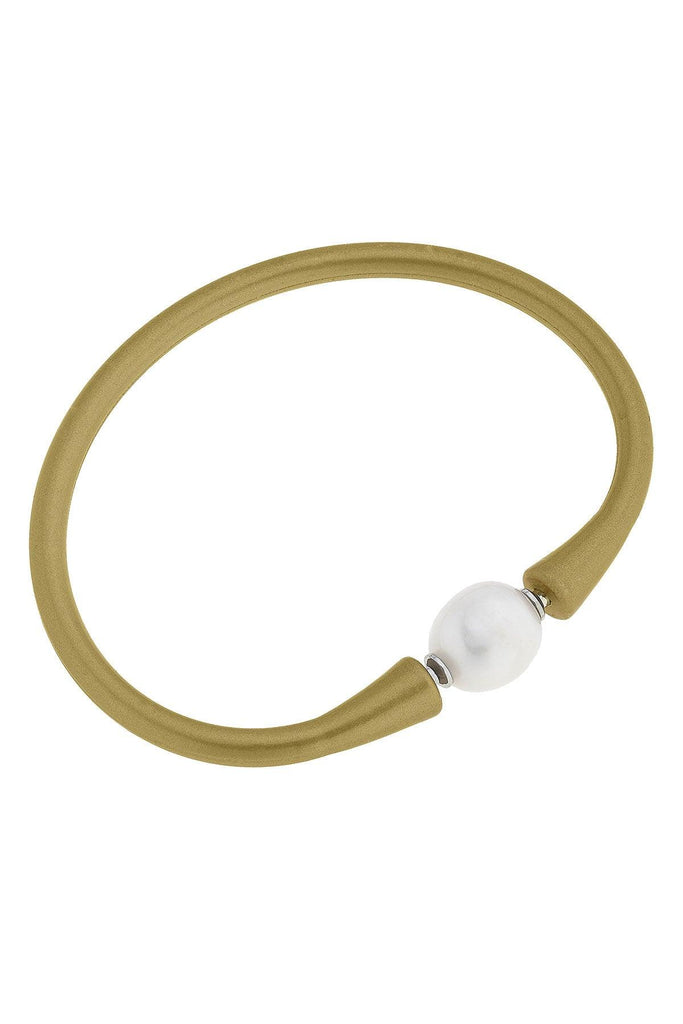 Bali Freshwater Pearl Silicone Bracelet in Metallic Gold - Canvas Style
