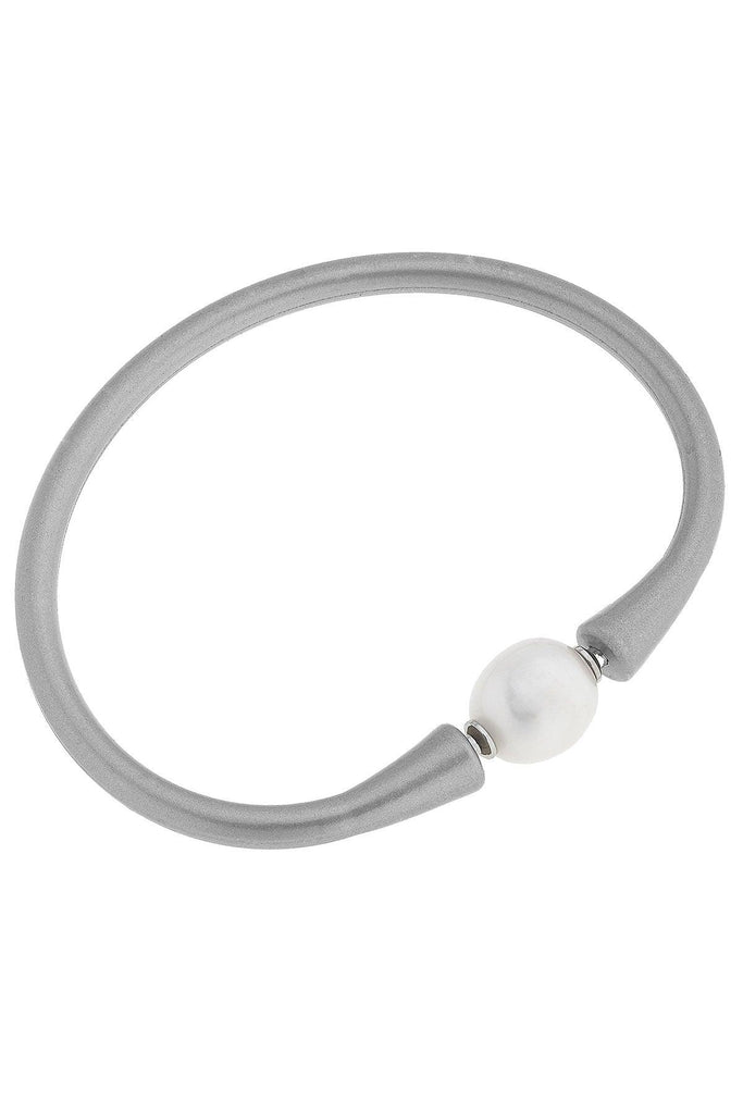 Bali Freshwater Pearl Silicone Bracelet in Metallic Silver - Canvas Style