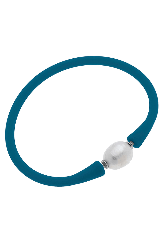 Bali Freshwater Pearl Silicone Bracelet in Midnight Blue - Canvas Style