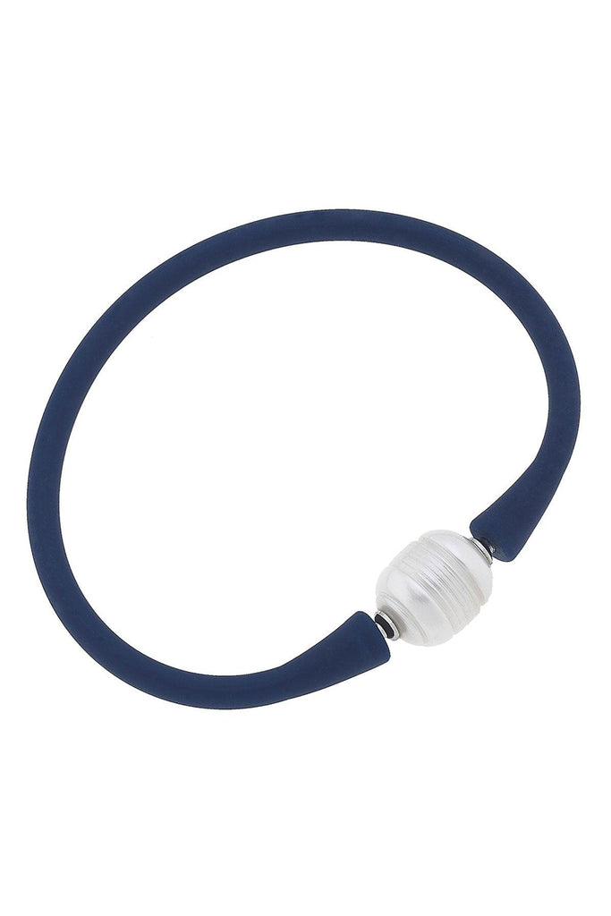 Bali Freshwater Pearl Silicone Bracelet in Navy - Canvas Style