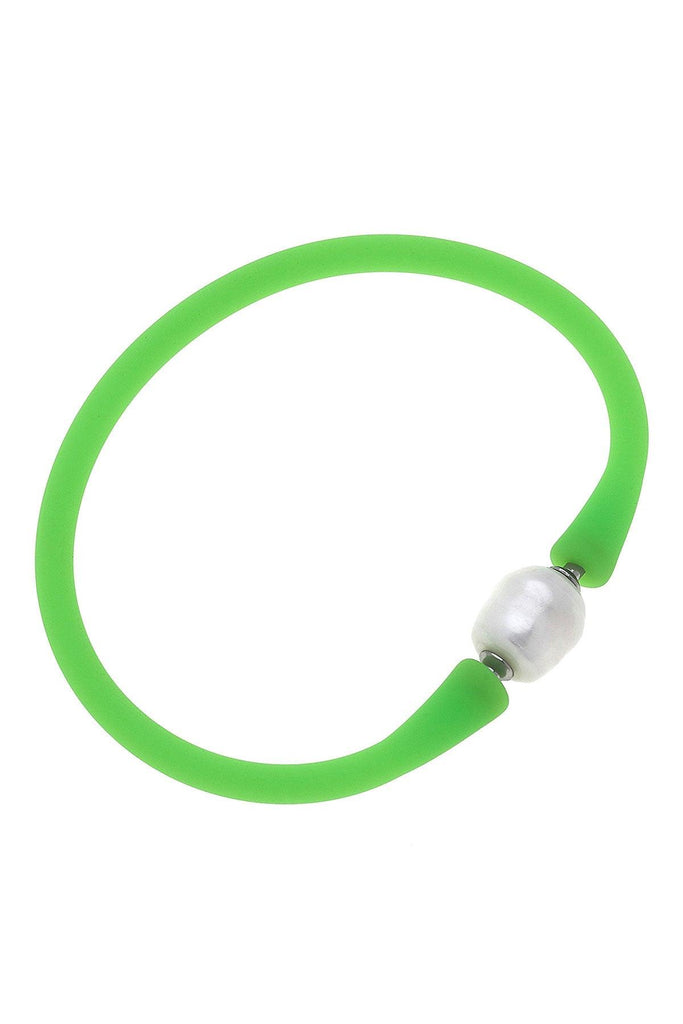 Bali Freshwater Pearl Silicone Bracelet in Neon Green - Canvas Style
