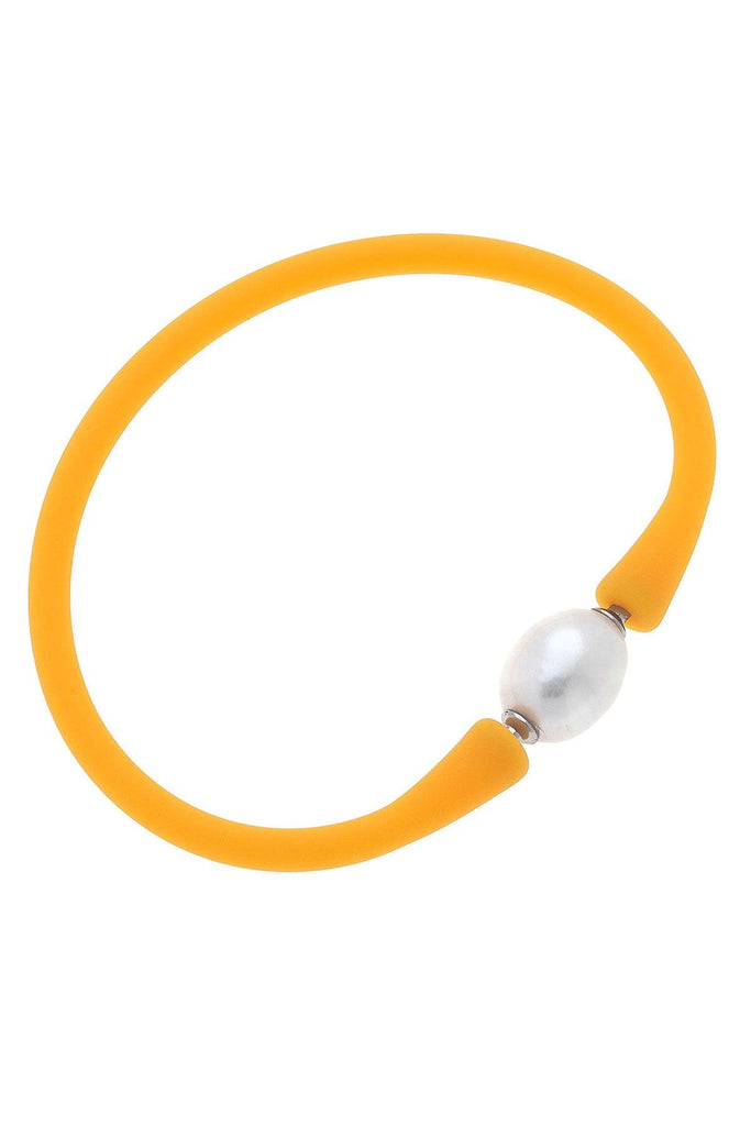 Bali Freshwater Pearl Silicone Bracelet in Neon Orange - Canvas Style